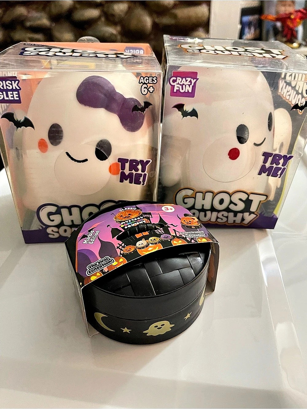 Crazy Fun & Brisk Glee Boy and Girl Ghost Squishy and Halloween mystery squish